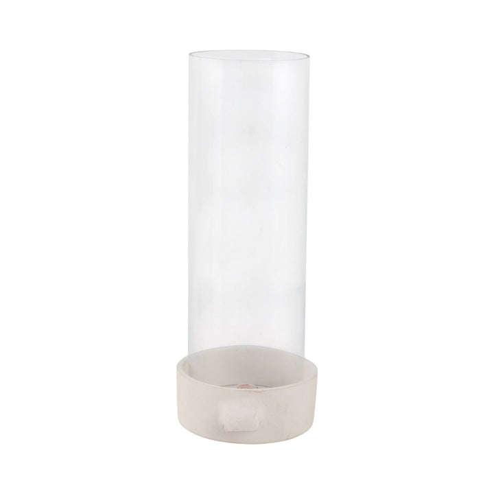 13x7" Terracotta Hurricane Taper Holder, White