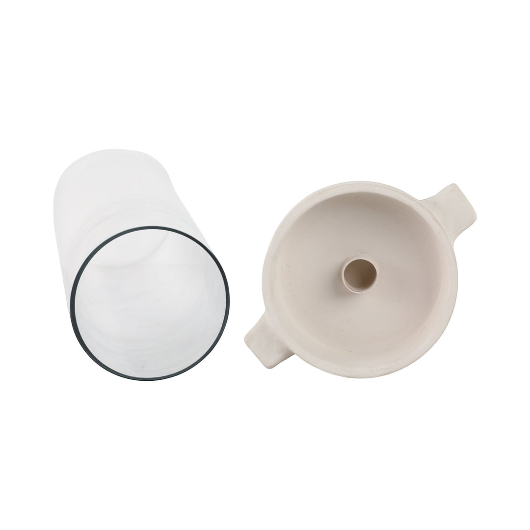 13x7" Terracotta Hurricane Taper Holder, White