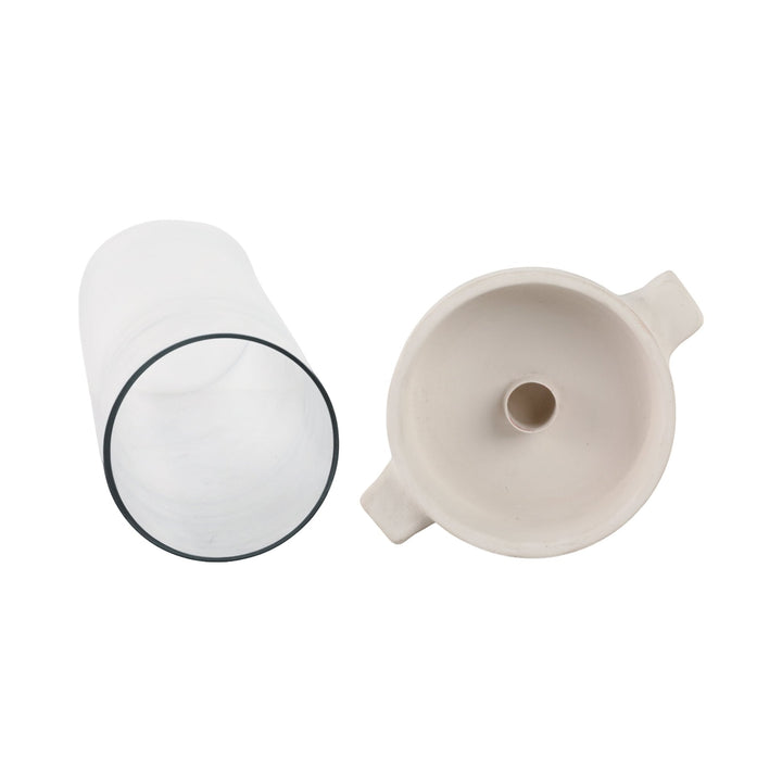 13x7" Terracotta Hurricane Taper Holder, White