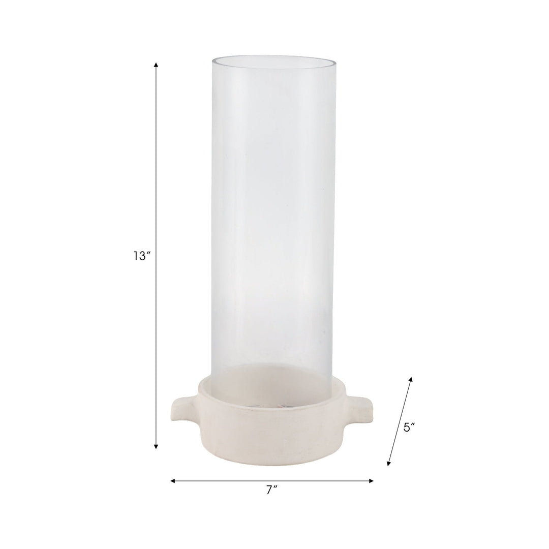 13x7" Terracotta Hurricane Taper Holder, White