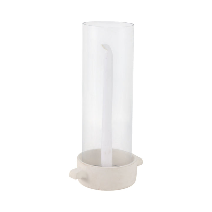 13x7" Terracotta Hurricane Taper Holder, White