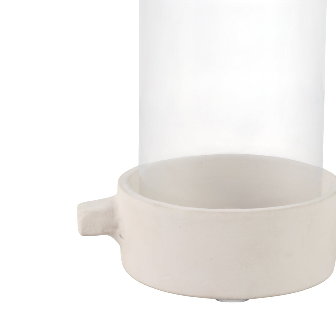 13x7" Terracotta Hurricane Taper Holder, White