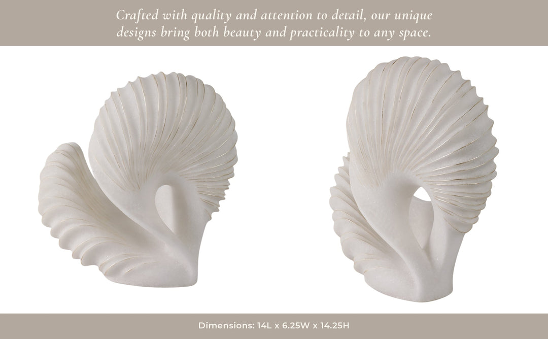 14" EVANSTON QUARTZ RESIN SHELL STATUARY, WHITE