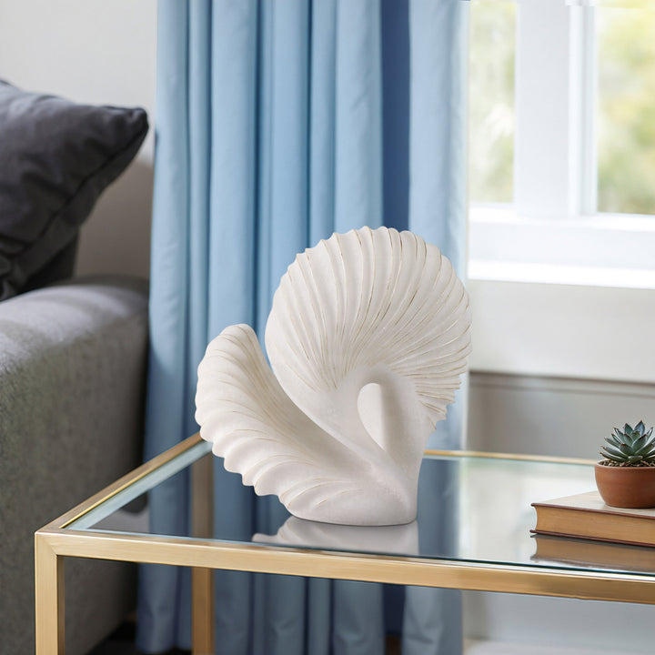 14" EVANSTON QUARTZ RESIN SHELL STATUARY, WHITE