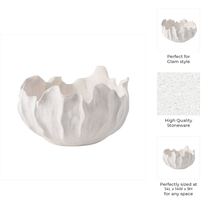 14" SPADENA SHORT PORCELAIN BOWL, IVORY