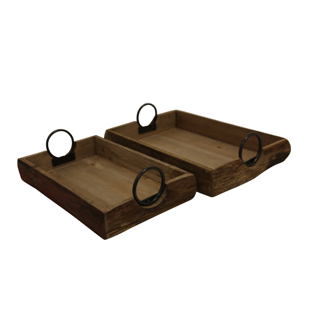 S/2 WOOD TRAYS 19X13X5", BROWN