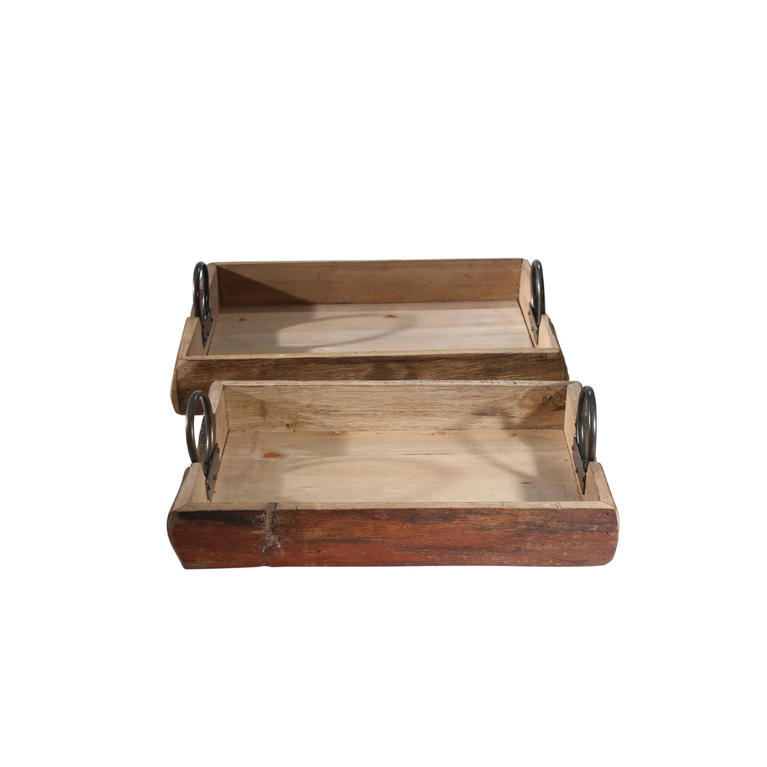 S/2 WOOD TRAYS 19X13X5", BROWN
