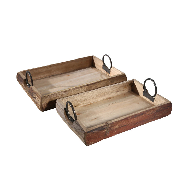 S/2 WOOD TRAYS 19X13X5", BROWN