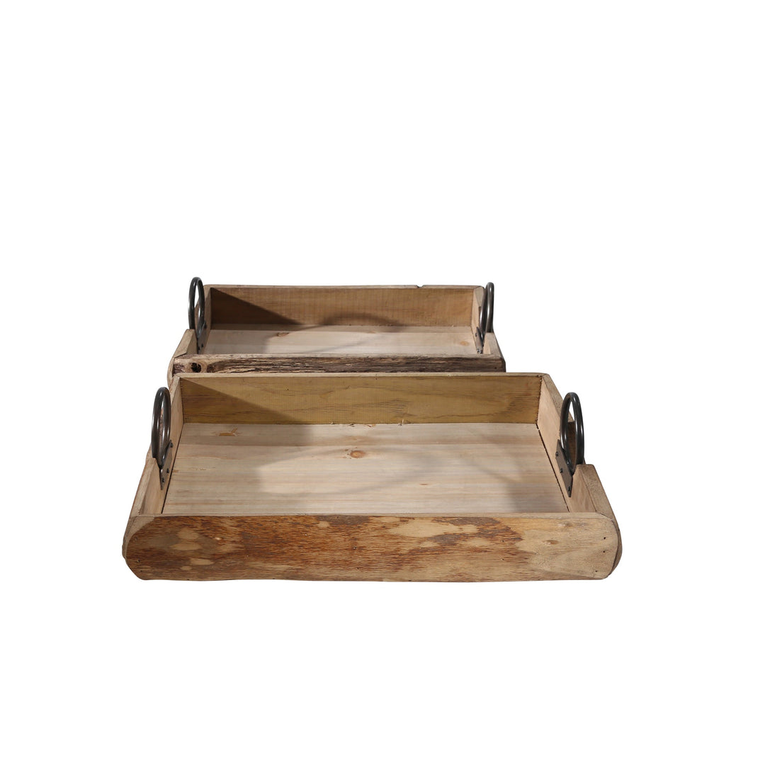 S/2 WOOD TRAYS 19X13X5", BROWN