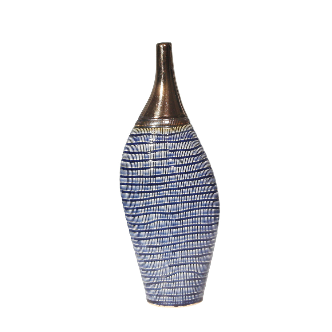 CERAMIC 15.75" NARROW NECK VASE, GOLD/BLUE