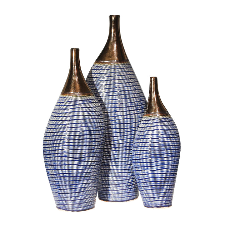 CERAMIC 15.75" NARROW NECK VASE, GOLD/BLUE