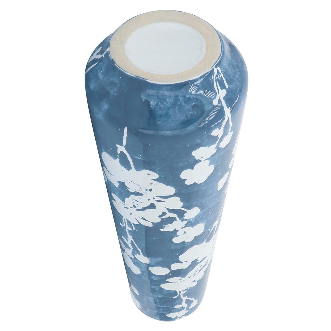 Cer 19" Floral Vase, Skyblu/White