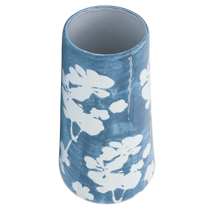 Cer 13" Floral Vase, Sky Blue/White