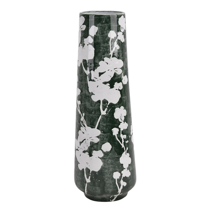 CER 19" FLORAL VASE, GREEN/WHITE