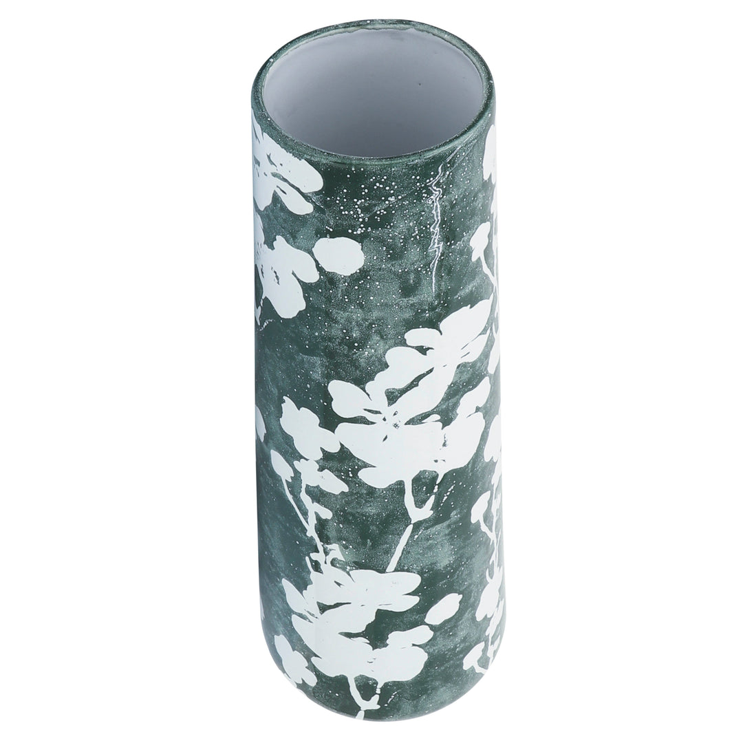 CER 19" FLORAL VASE, GREEN/WHITE