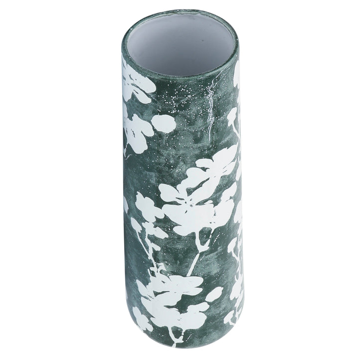 CER 19" FLORAL VASE, GREEN/WHITE