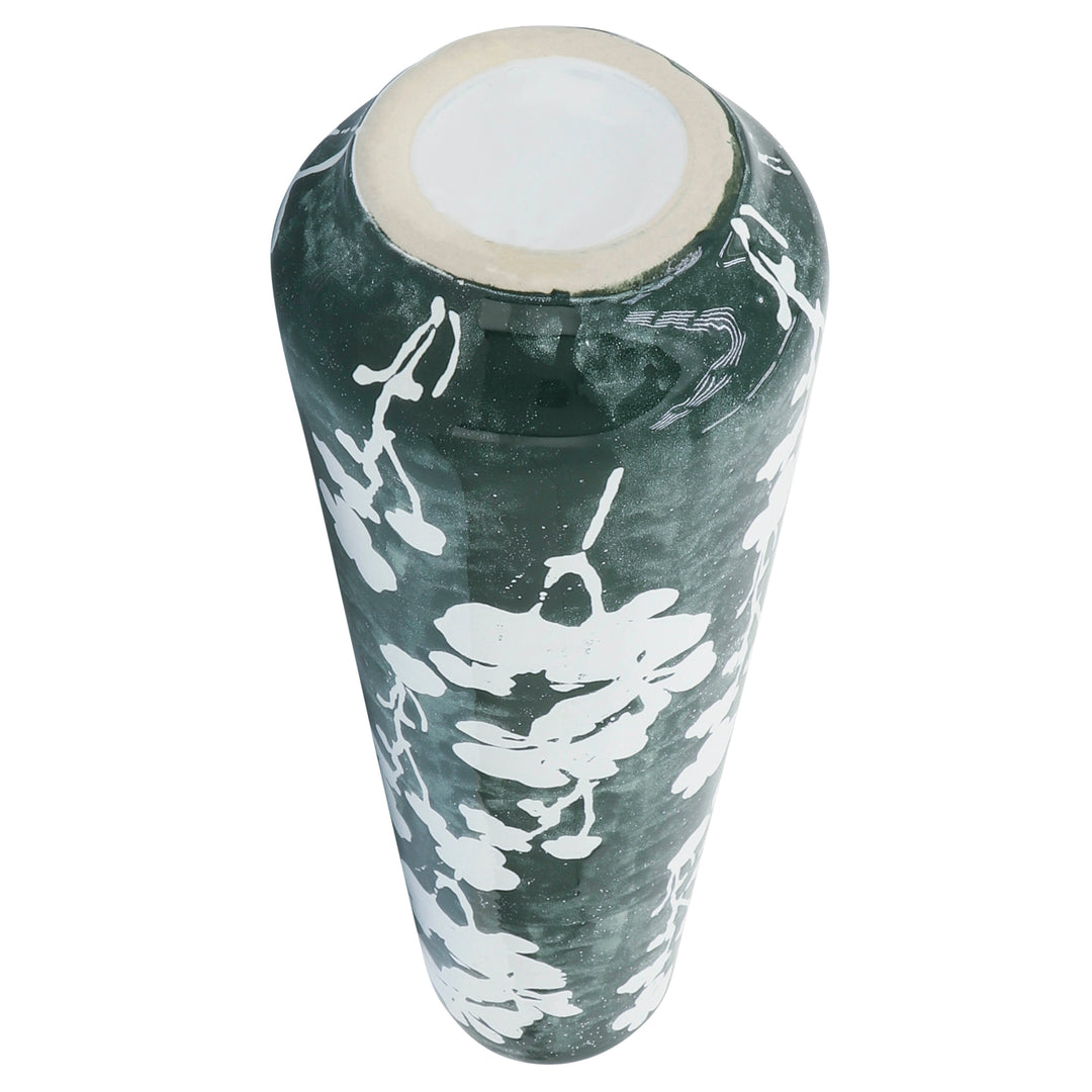 CER 19" FLORAL VASE, GREEN/WHITE