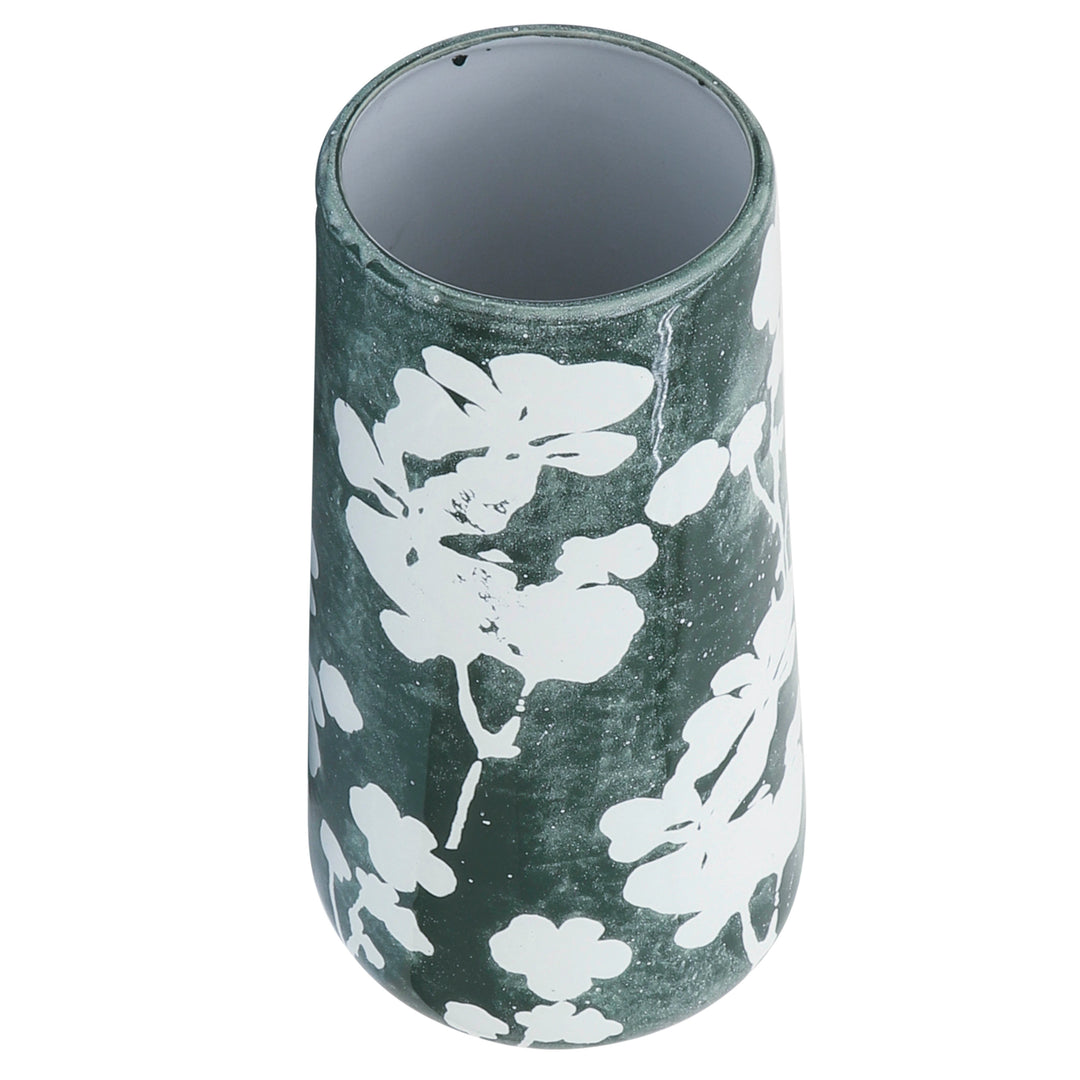 Cer 13" Floral Vase, Green/White