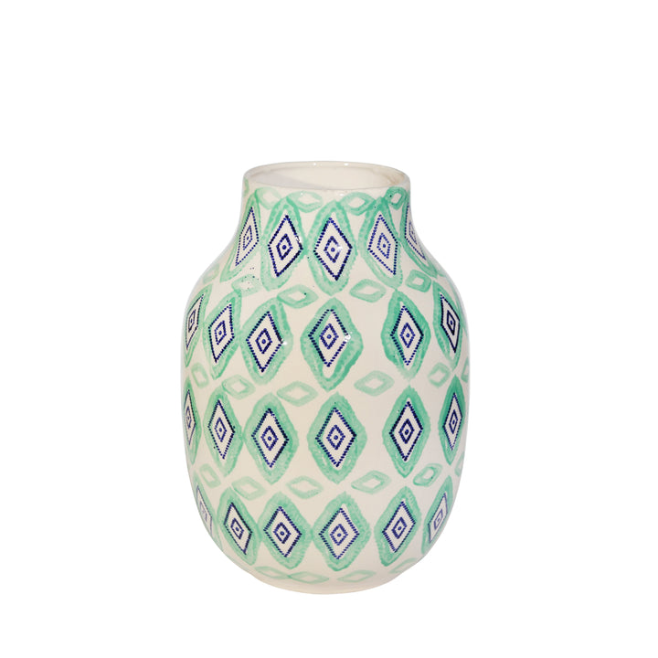 CERAMIC 11" VASE, GREEN/WHITE