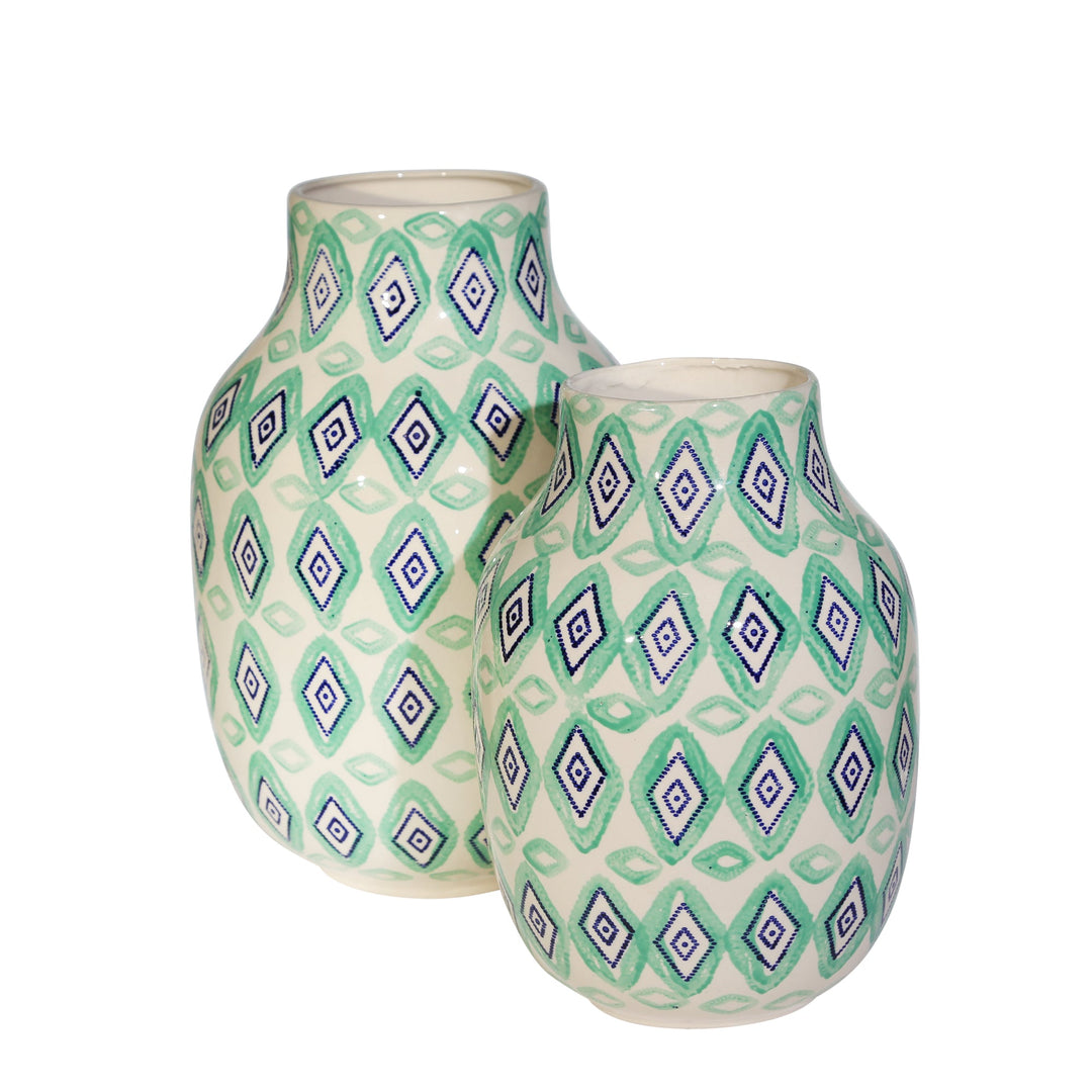 CERAMIC 11" VASE, GREEN/WHITE