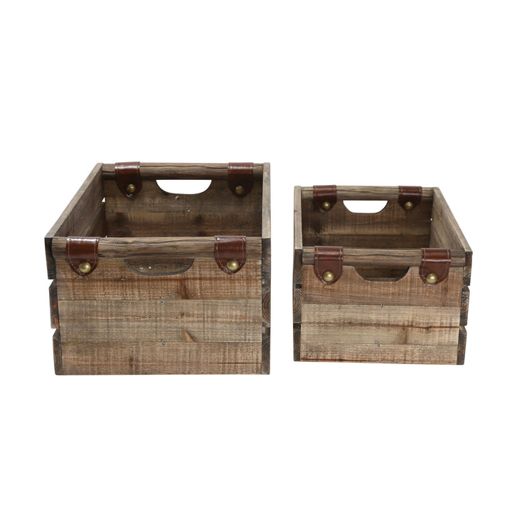 S/2 WOOD BOXES, BROWN