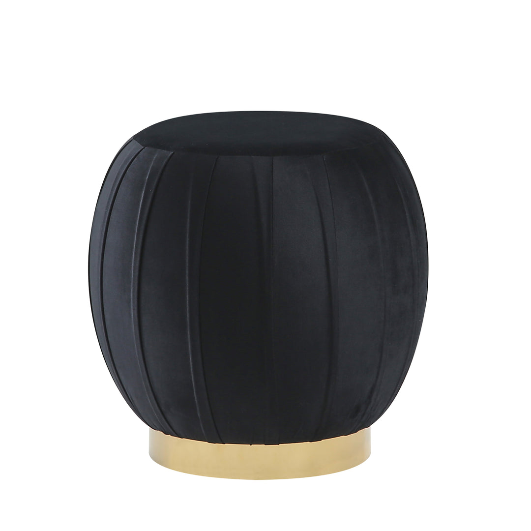 PLEATED 18" VELVETEEN OTTOMAN,BLACK