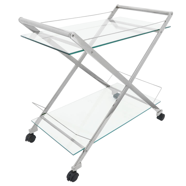 TWO TIER 31" ROLLING BAR CART,SILVER