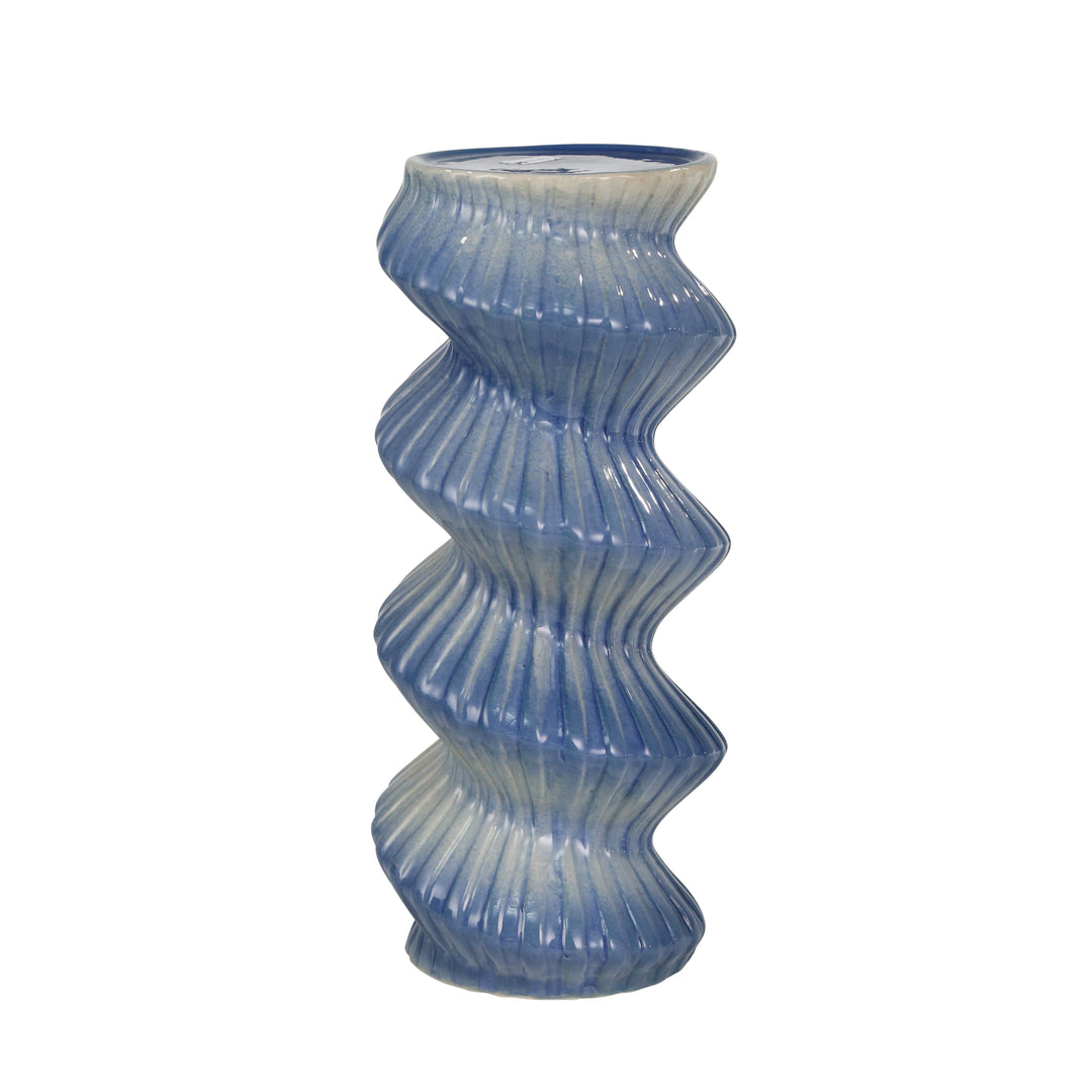 CERAMIC 13" SPIRAL CANDLE HOLDER, BLUE MIX