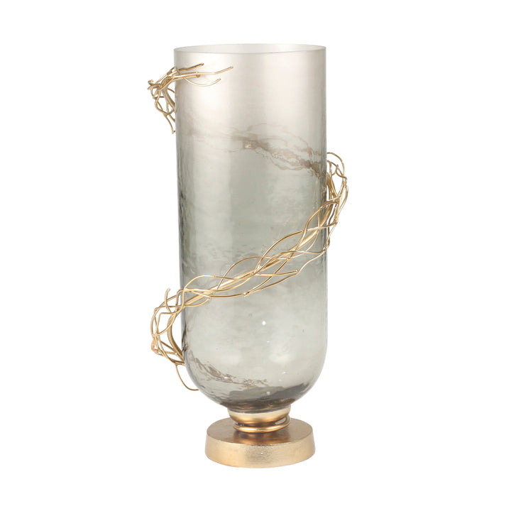 GLASS 17" WIRE WRAP VASE, GOLD