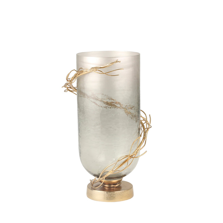 GLASS 14" WIRE WRAP VASE, GOLD