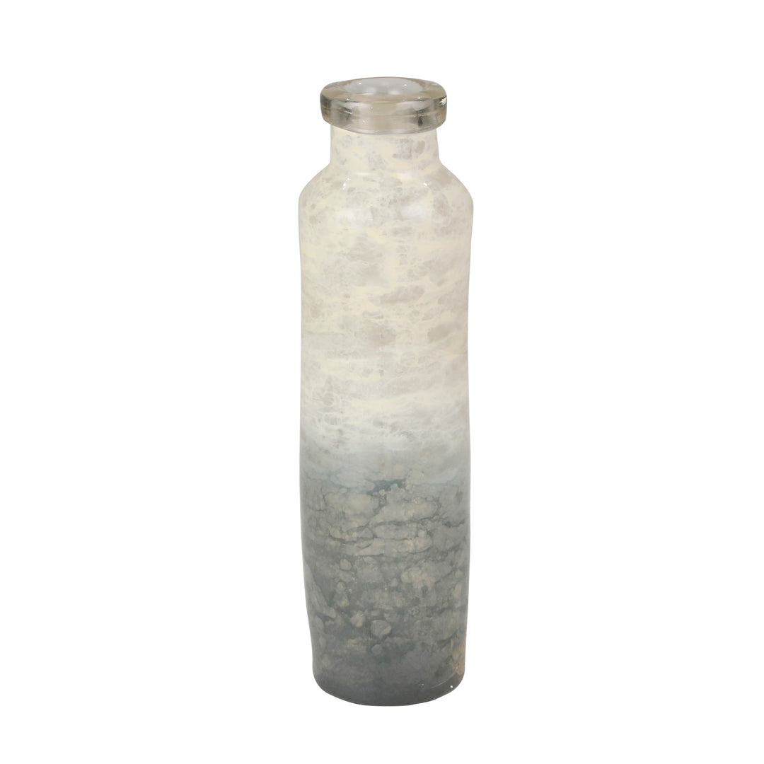 GLASS 14" ORGANIC VASE, WHITE/BLUE MIX