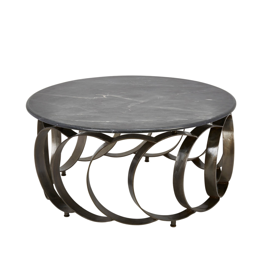 IRON 36" COFFEE TABLE W/MARBLE TOP, BLACK