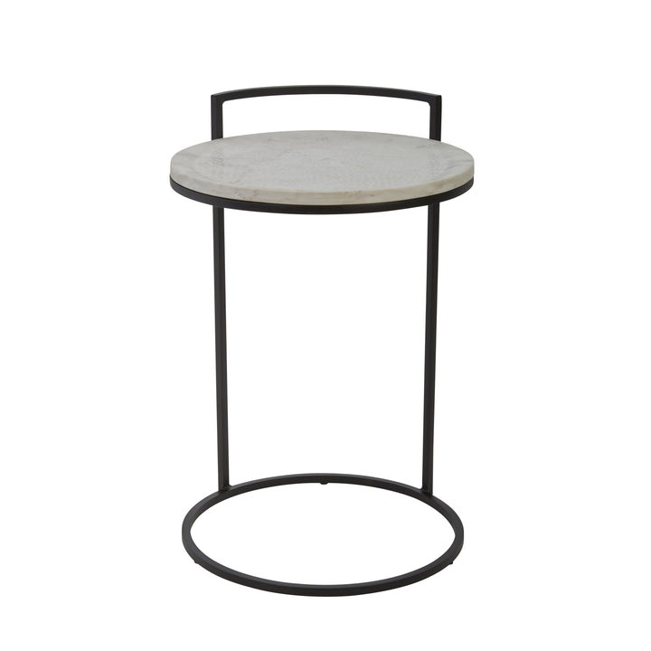 IRON 23" ACCENT TABLE WITH MARBLE TOP, BLACK