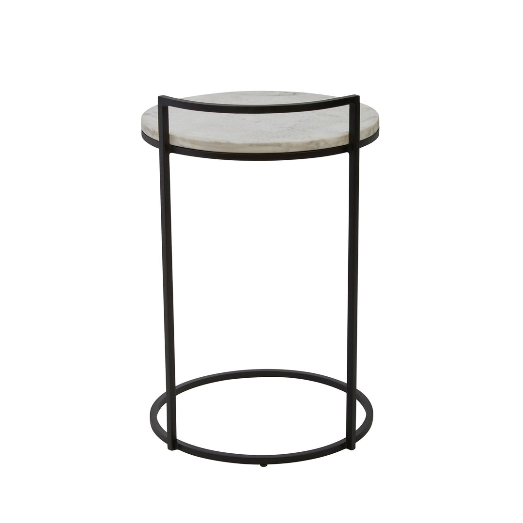 IRON 23" ACCENT TABLE WITH MARBLE TOP, BLACK