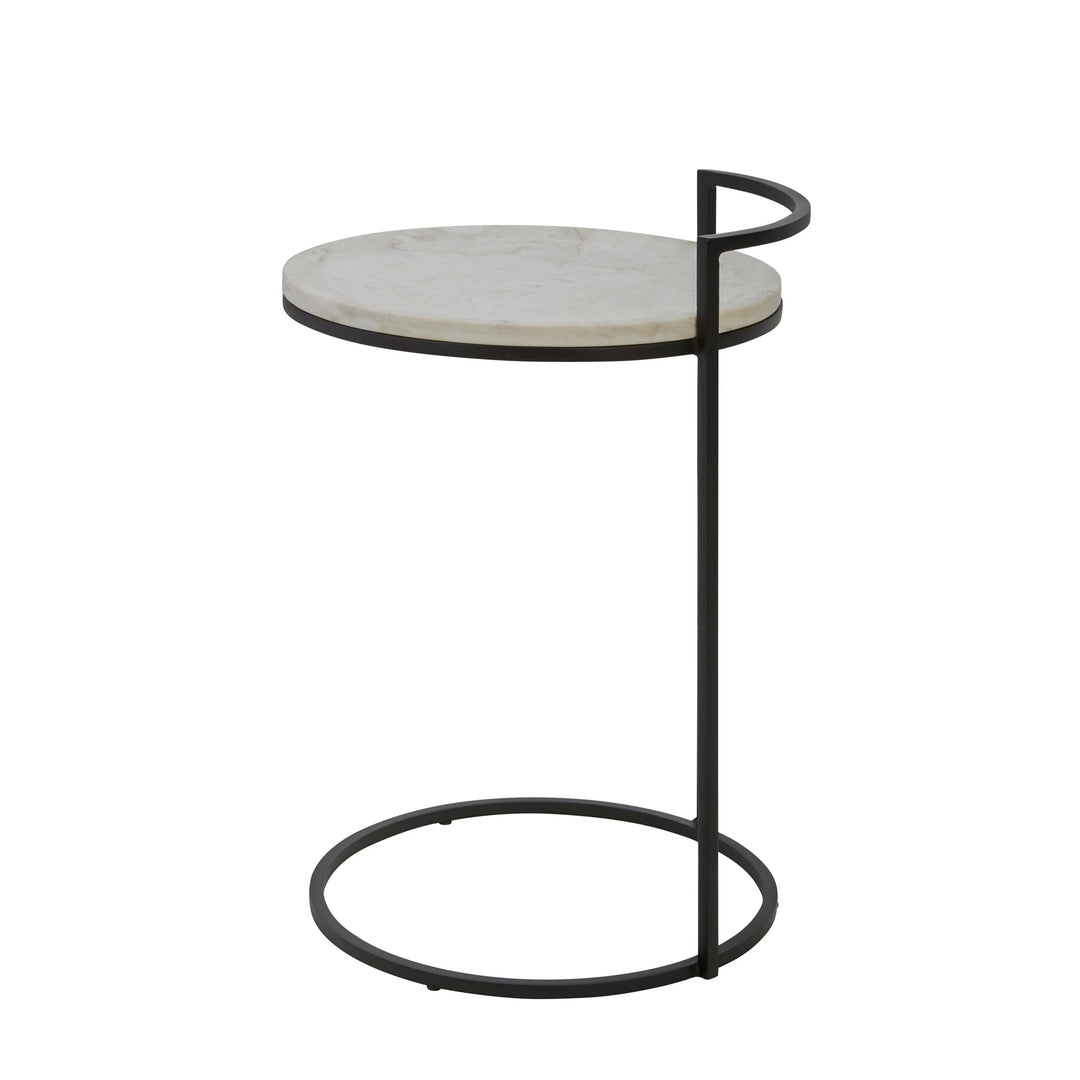 IRON 23" ACCENT TABLE WITH MARBLE TOP, BLACK