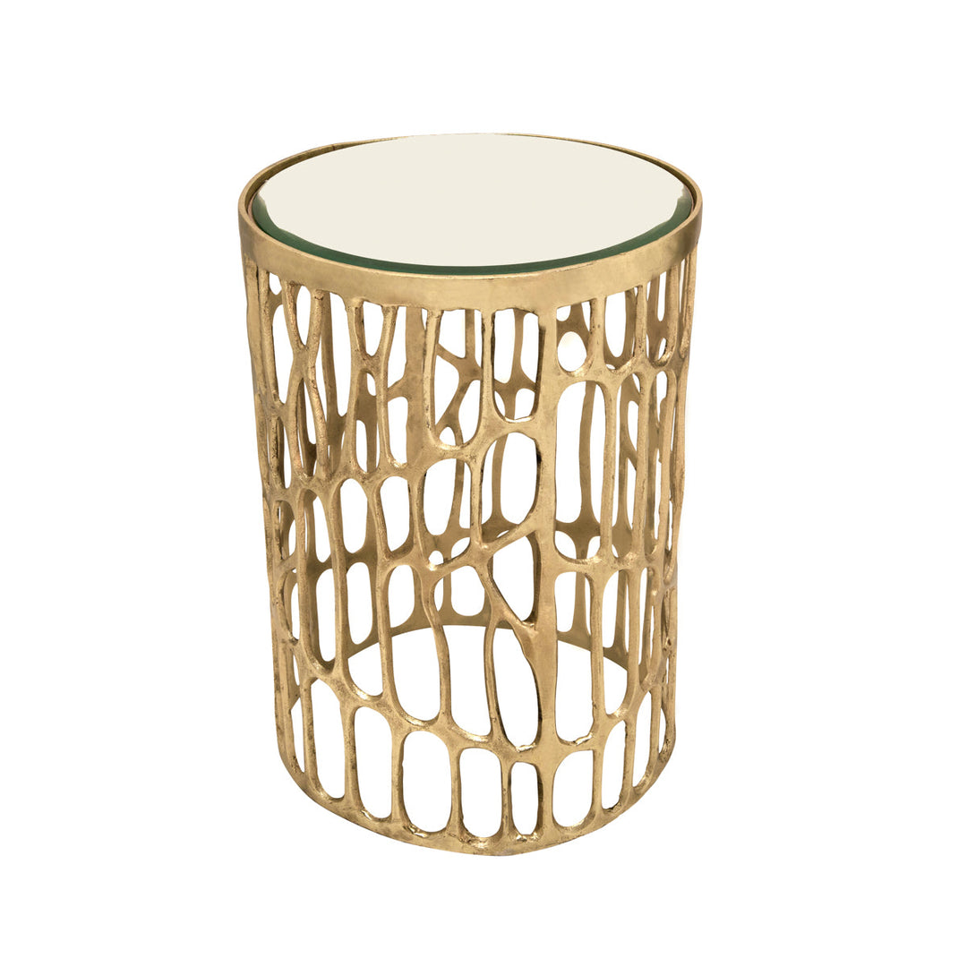 S/2 ALUMINUM 22/19" MIRROR TOP ACCENT TABLE, GOLD
