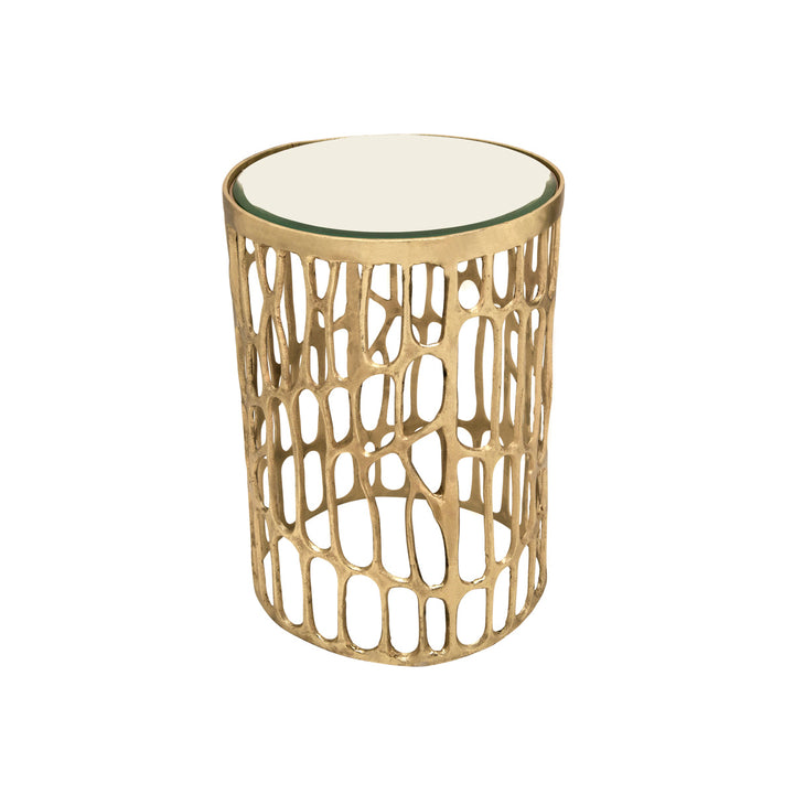 S/2 ALUMINUM 22/19" MIRROR TOP ACCENT TABLE, GOLD