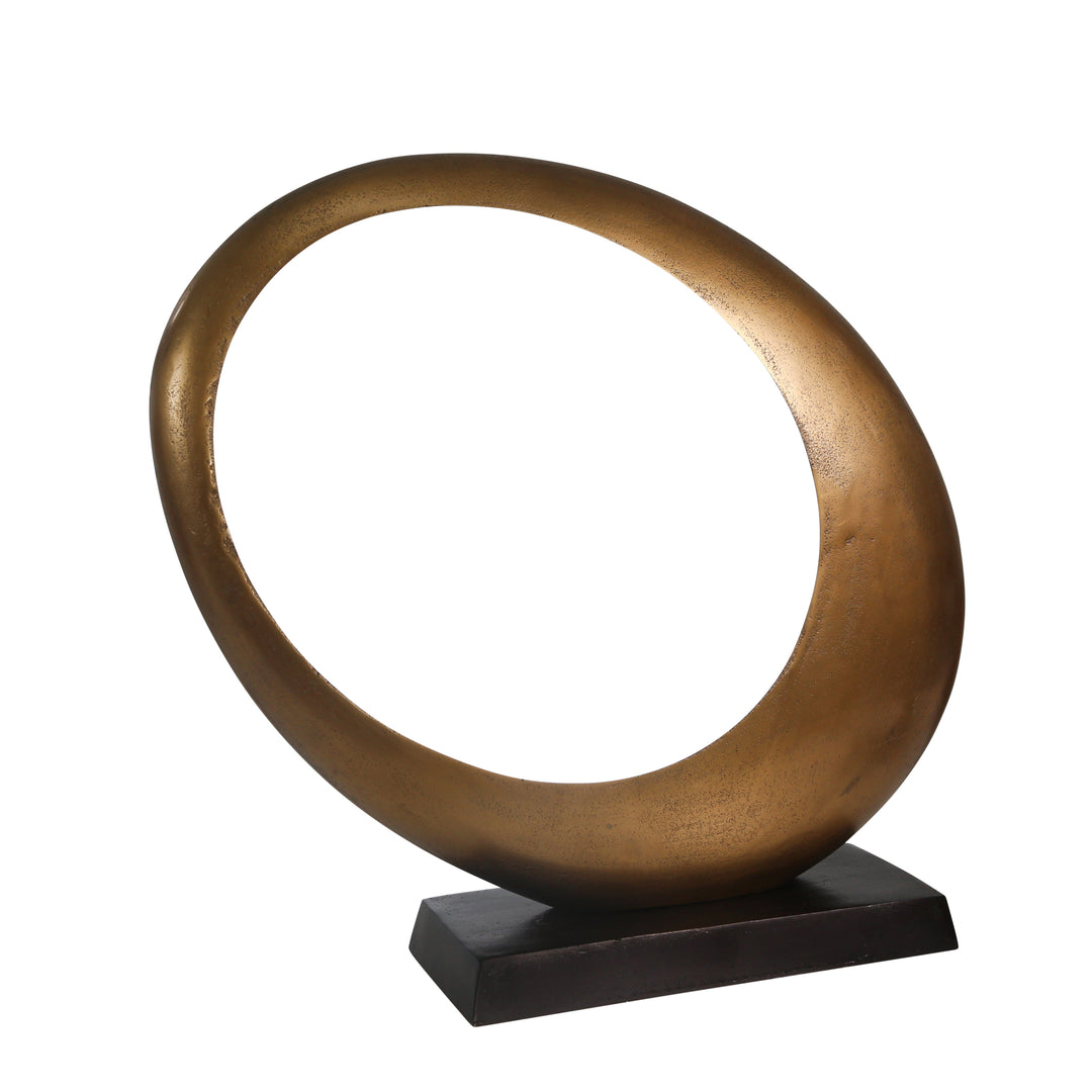 ALUMINUM OVOID SCULPTURE, BRASS ANTIQUE/BRONZE BAS