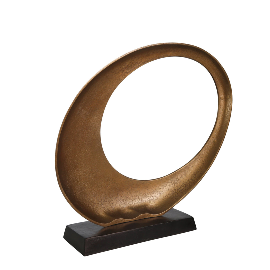 ALUMINUM OVOID SCULPTURE, BRASS ANTIQUE/BRONZE BAS