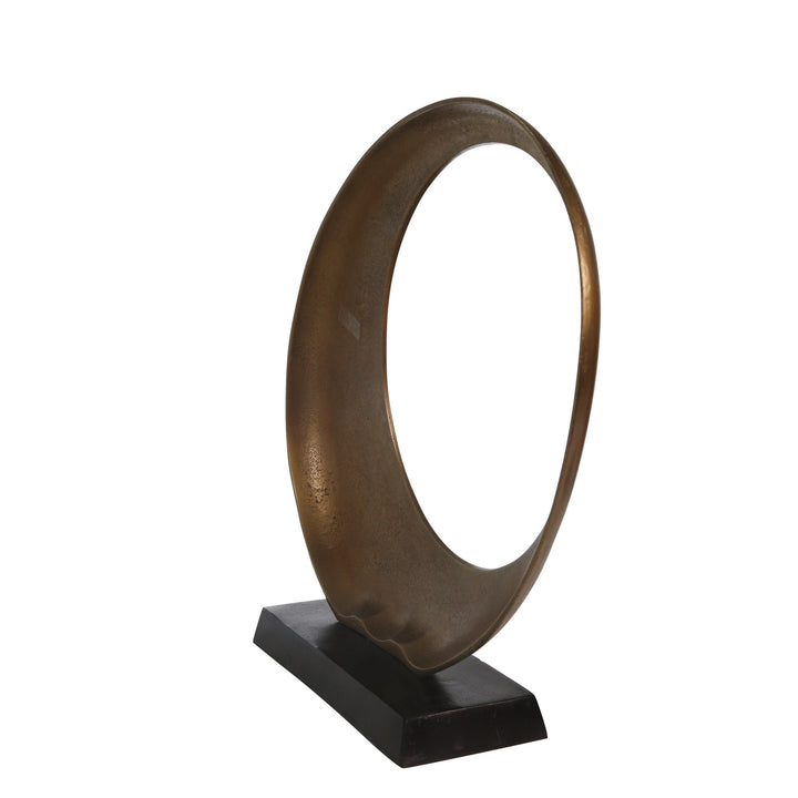 ALUMINUM OVOID SCULPTURE, BRASS ANTIQUE/BRONZE BAS