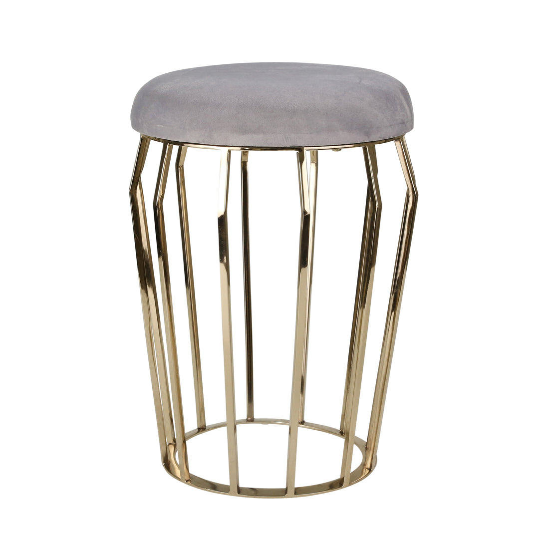 METAL 22" GOLD STOOL, GRAY CUSHION