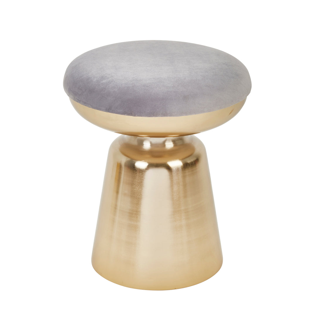 METAL 18" CYLINDER GOLD STOOL,GREY CUSHION