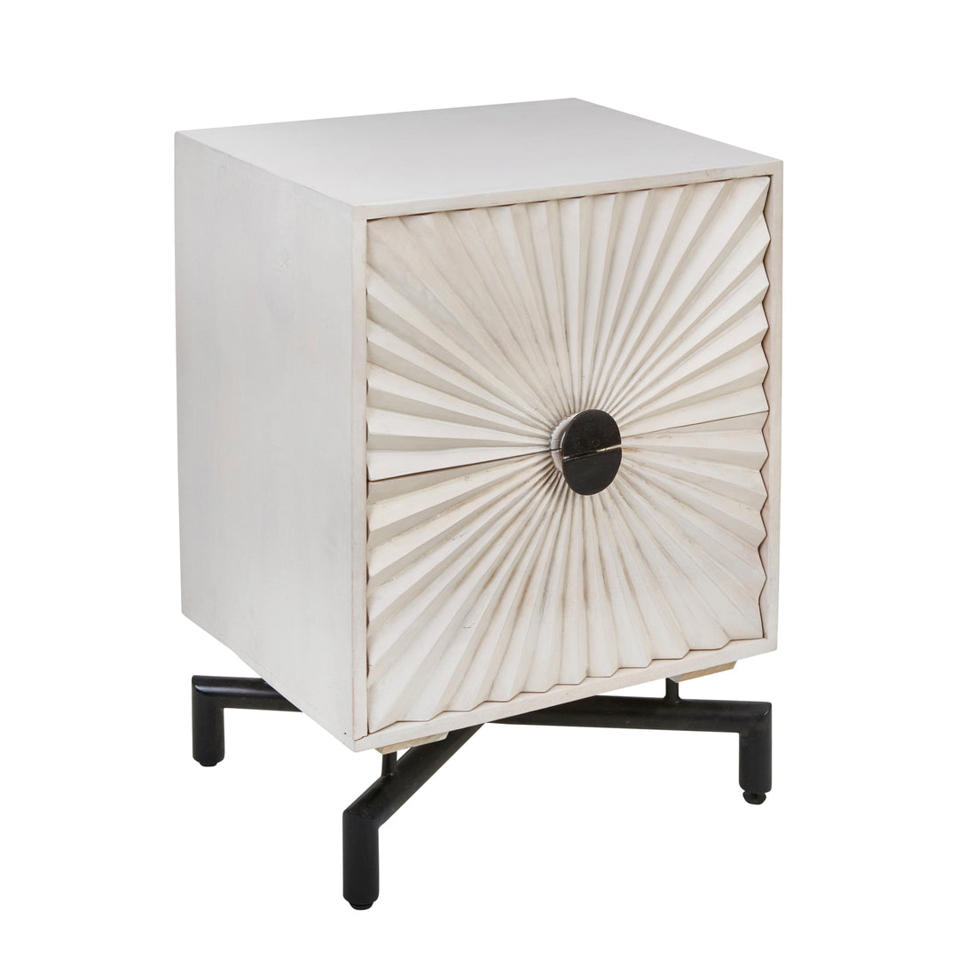 MANGO WOOD 31" SUNBURST 2 DRAWER SIDE TABLE, WHITE