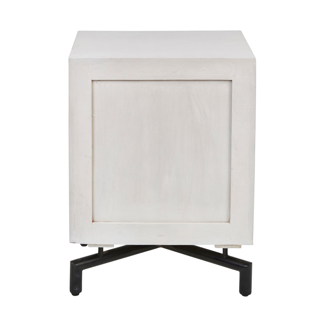 MANGO WOOD 31" SUNBURST 2 DRAWER SIDE TABLE, WHITE