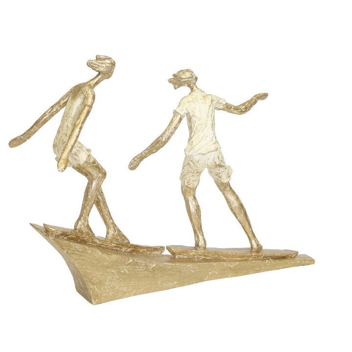 POLYRESIN 11" SURFING COUPLE,WHITE / GOLD