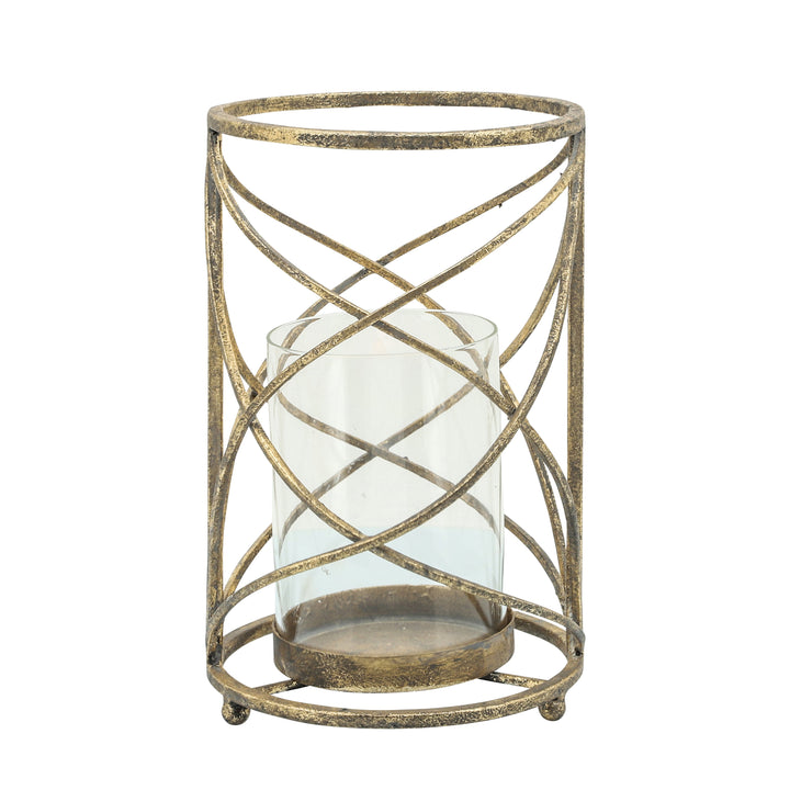 METAL 10.25" HURRICANE CANDLE HOLDER, GOLD