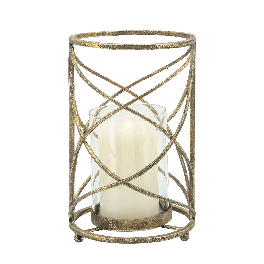 METAL 10.25" HURRICANE CANDLE HOLDER, GOLD