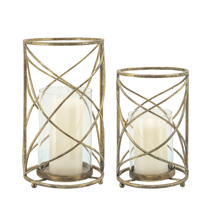 METAL 10.25" HURRICANE CANDLE HOLDER, GOLD