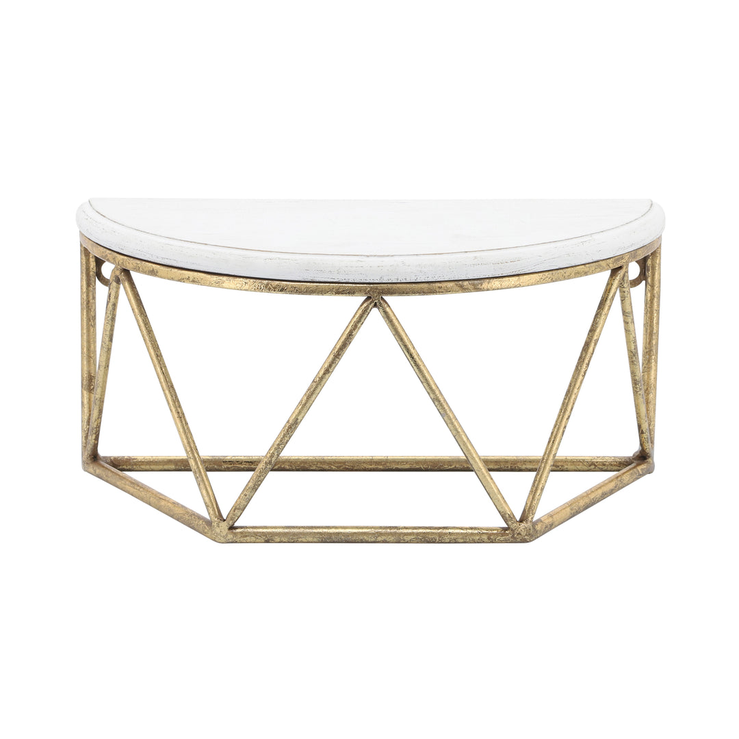 WOOD / METAL 12" L DEMILUNE WALL SHELF, WHITE
