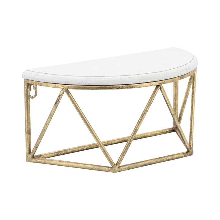 WOOD / METAL 12" L DEMILUNE WALL SHELF, WHITE